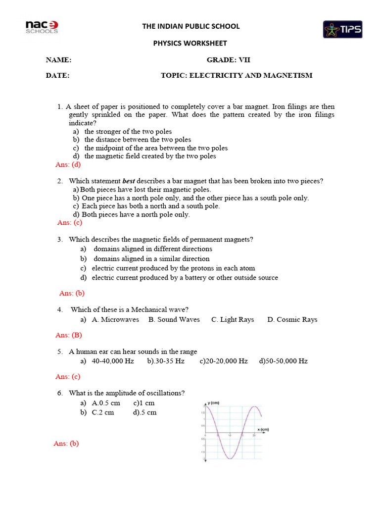 Grade VII Physics Worksheet: Electricity & Magnetism | PDF | Waves ...