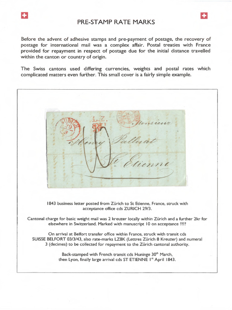 Unfranked Stamps in Swiss Postal History | PDF | Mail | Postage Stamp