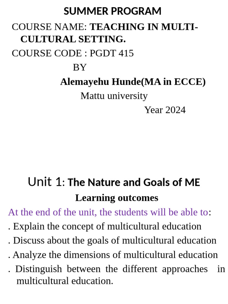 Multicultural Education Overview | PDF | Prejudices | Teachers