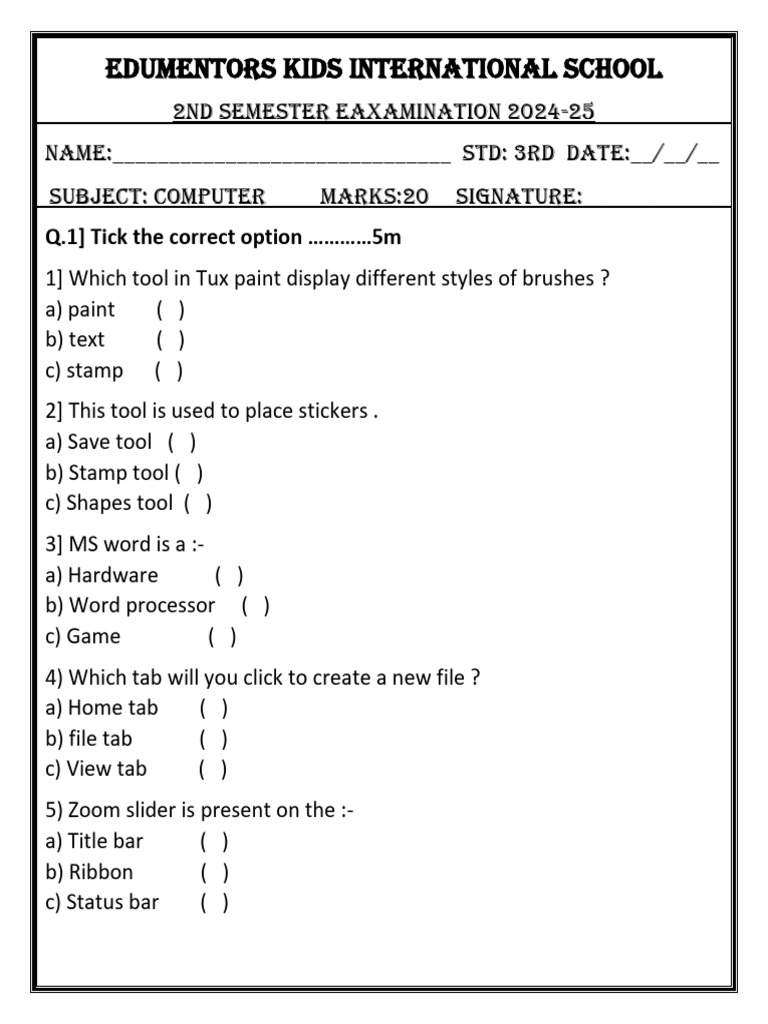 3rd Computer Paper 2nd Sem | PDF