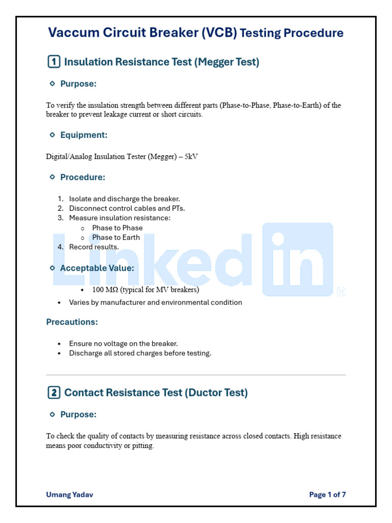 VCB Testing Procedures and Standards | PDF | Insulator (Electricity ...