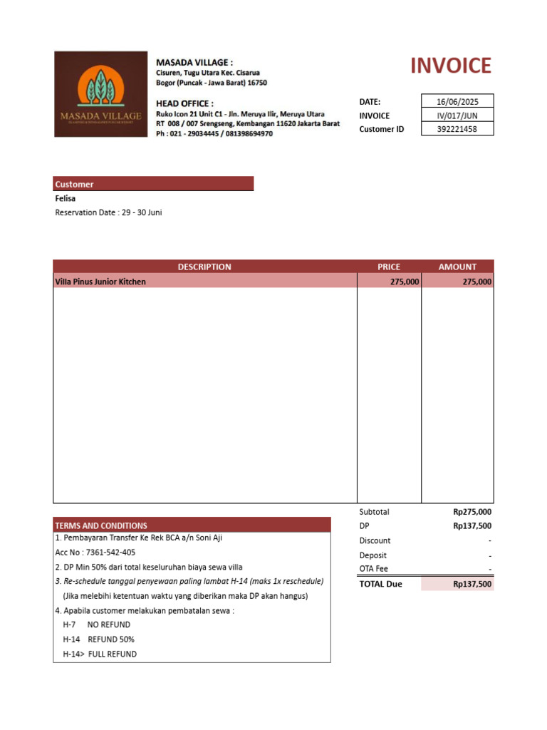 Voucher Invoice 29 - 30 Juni - Pinus Junior Kitchen | PDF