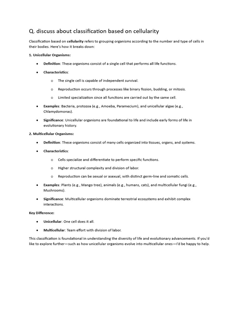 Q. Discuss About Classification Based On Cellularity | PDF