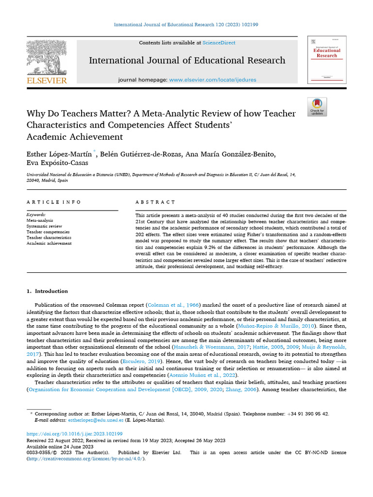 Teacher Impact on Student Achievement | PDF | Meta Analysis | Effect Size