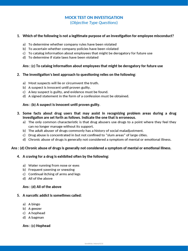 Mock Test on Employee Investigation Techniques | PDF | Polygraph