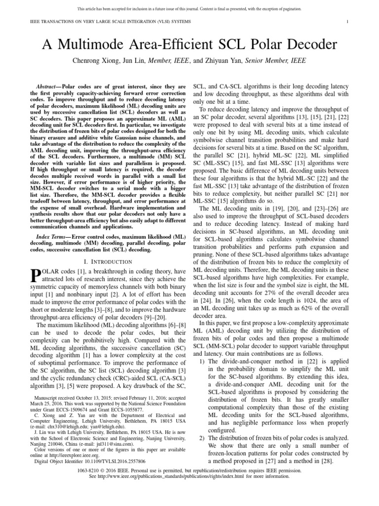 A Multimode Area-Efficient SCL Polar Decoder | PDF | Computer Science ...