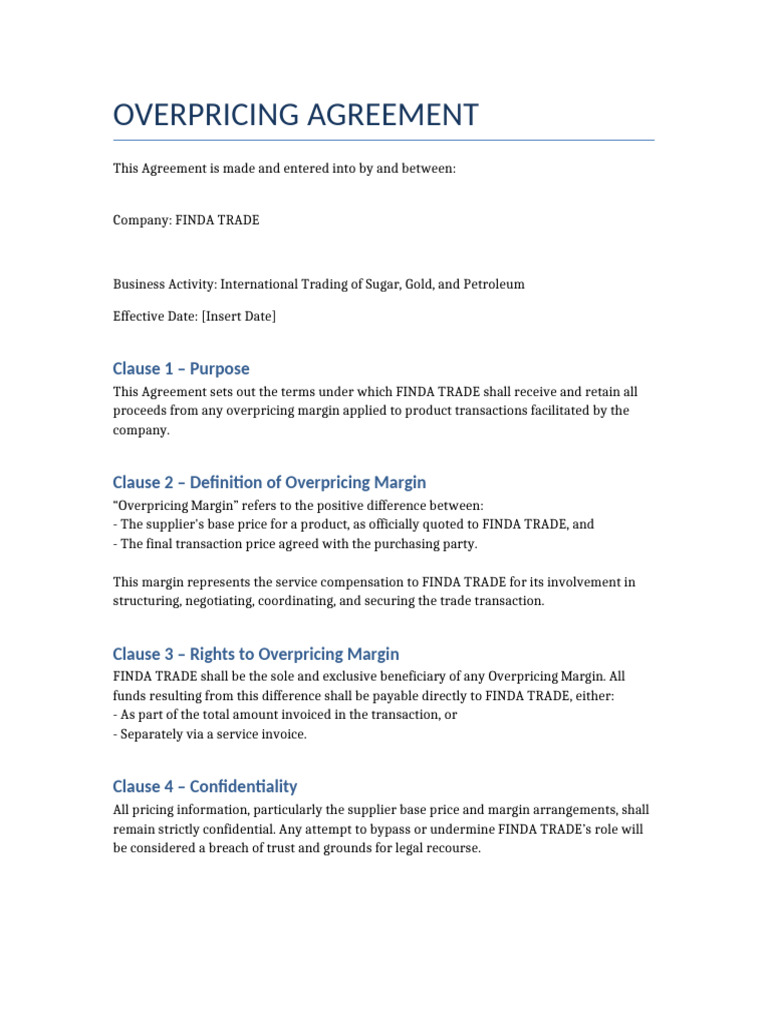Overpricing Agreement for FINDA TRADE | PDF