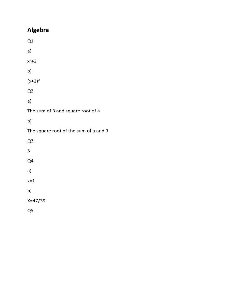 Algebra Problem Solutions and Examples | PDF