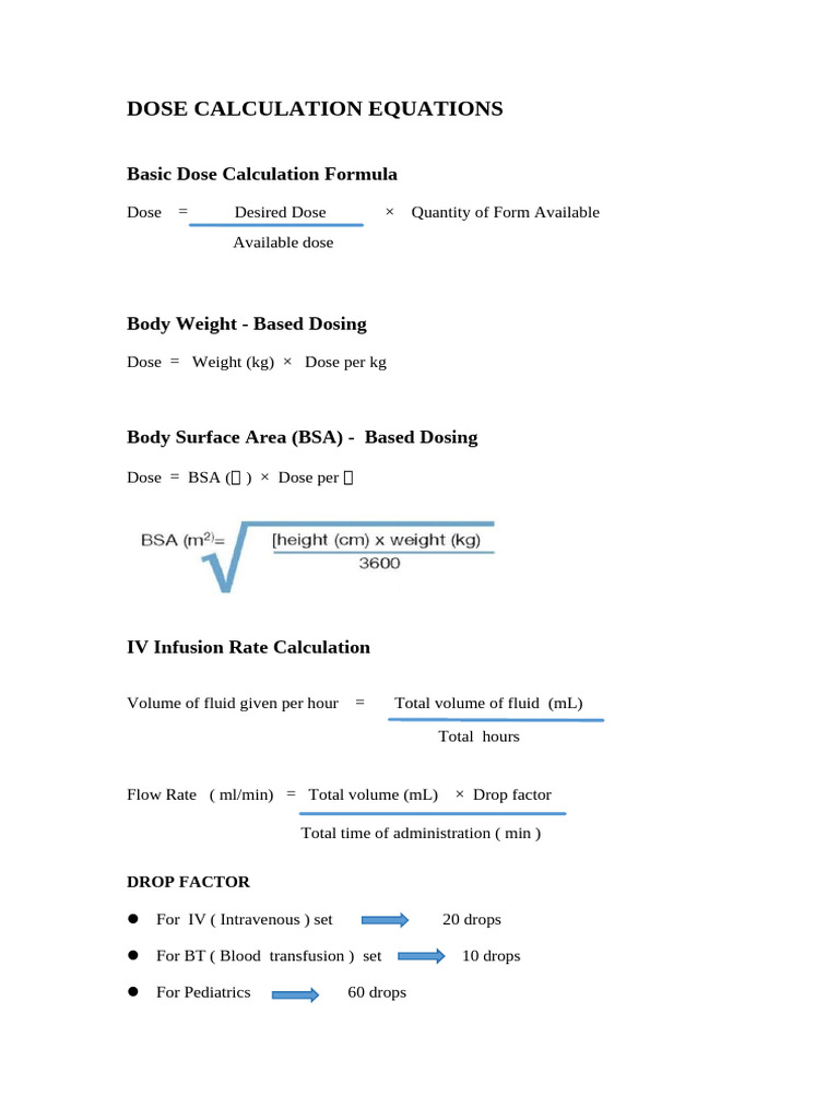 Weight-Based Dose Calculation Formulas | PDF
