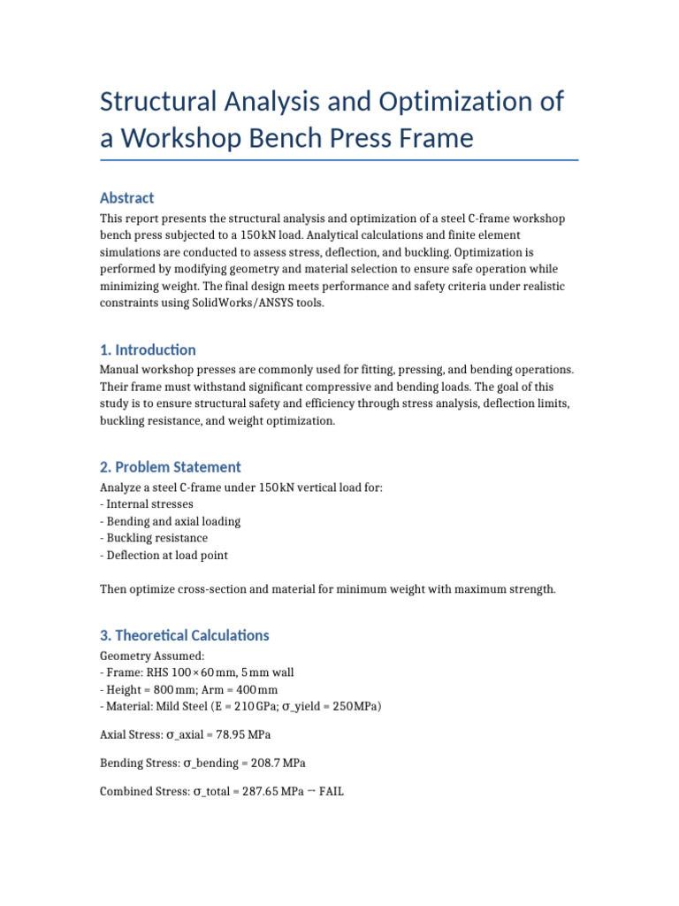 CEP Bench Press Analysis Report FINAL FULL | PDF | Buckling | Stress ...