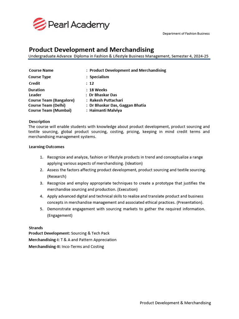 Product Development & Merchandising Course | PDF | Fashion | Seam (Sewing)