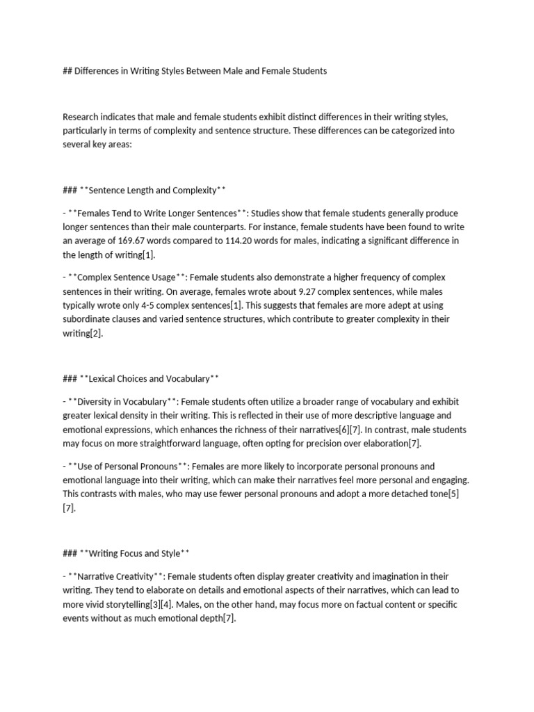 Differences in Writing Styles Between Male and Female Students | PDF ...