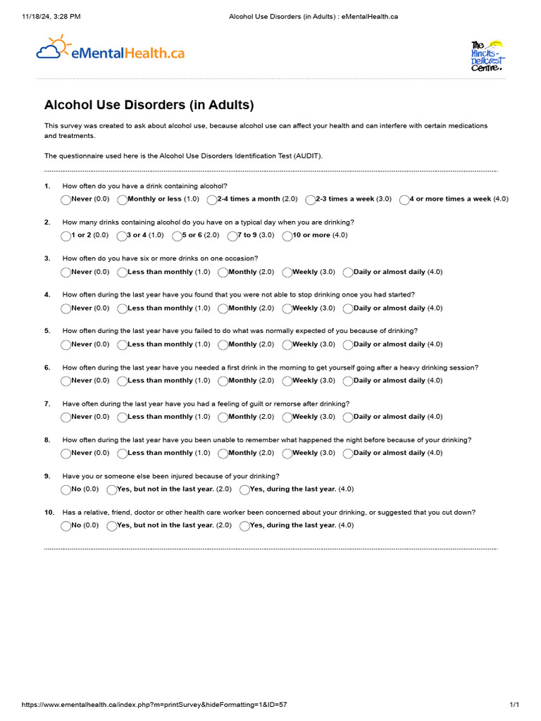 Alcohol Use Disorders Survey for Adults | PDF | Alcoholism | Chess