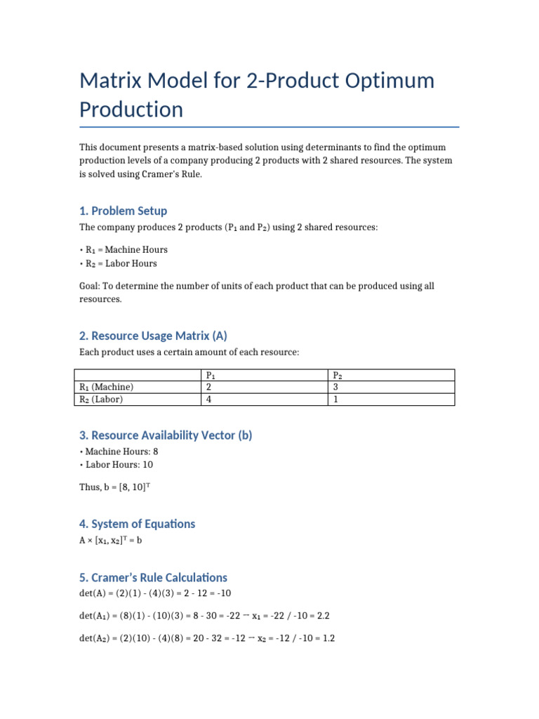 Optimum Production 2 Products | PDF