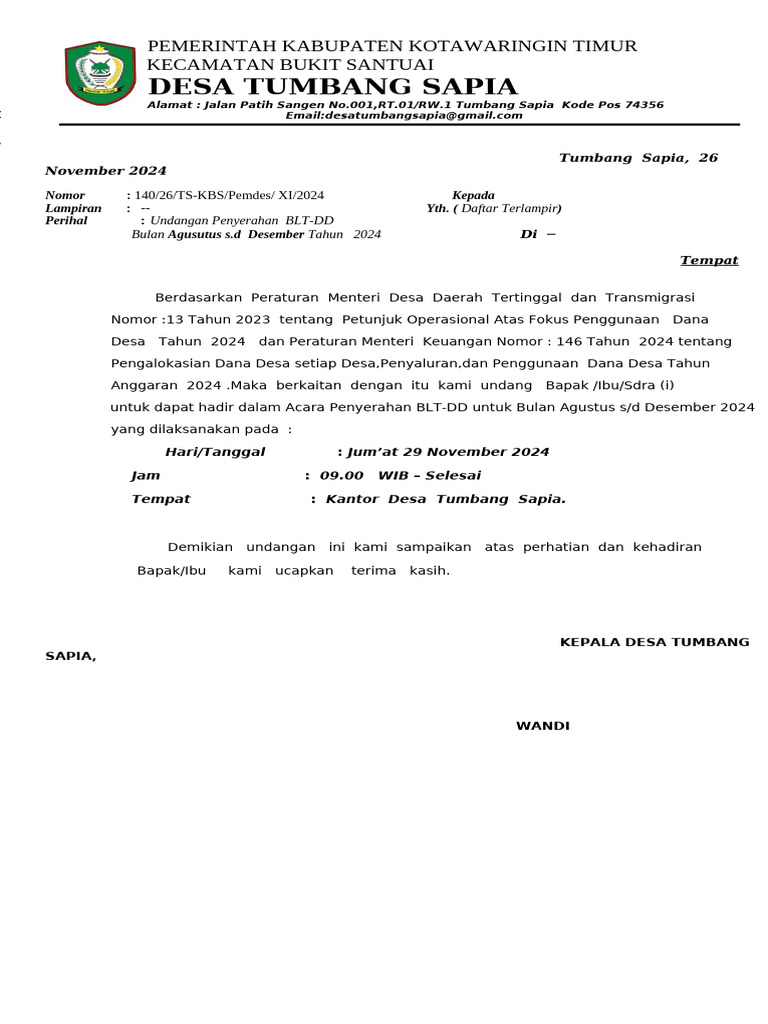 Undangan Rapat Penyerahan BLT-DD | PDF
