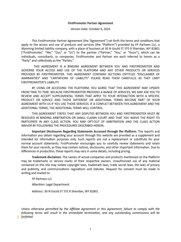 FirstPromoter Partner Agreement Overview | PDF | User (Computing)