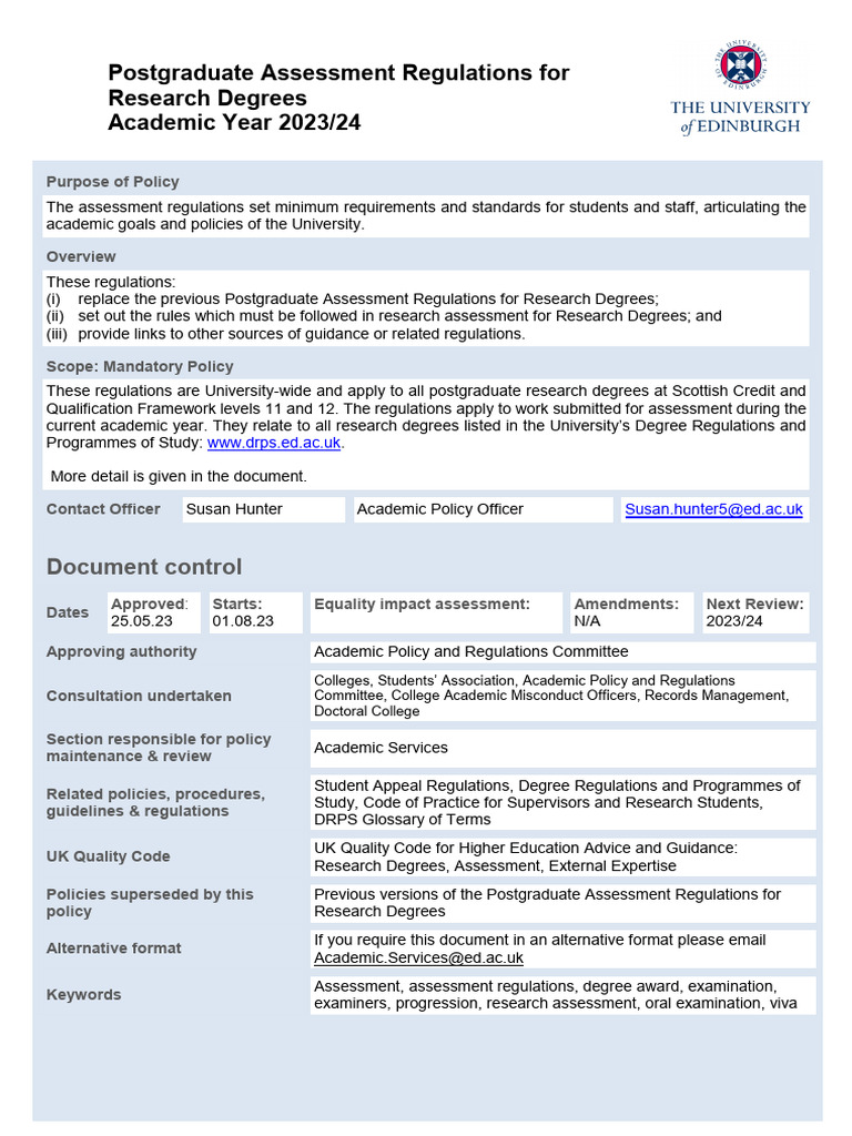 2023/24 Postgraduate Research Assessment Regulations | PDF | Thesis ...