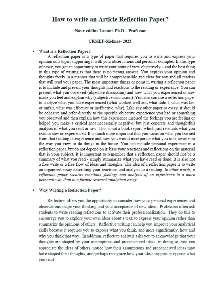 How To Write An Educational Reflection Paper | PDF | Idea | Experience