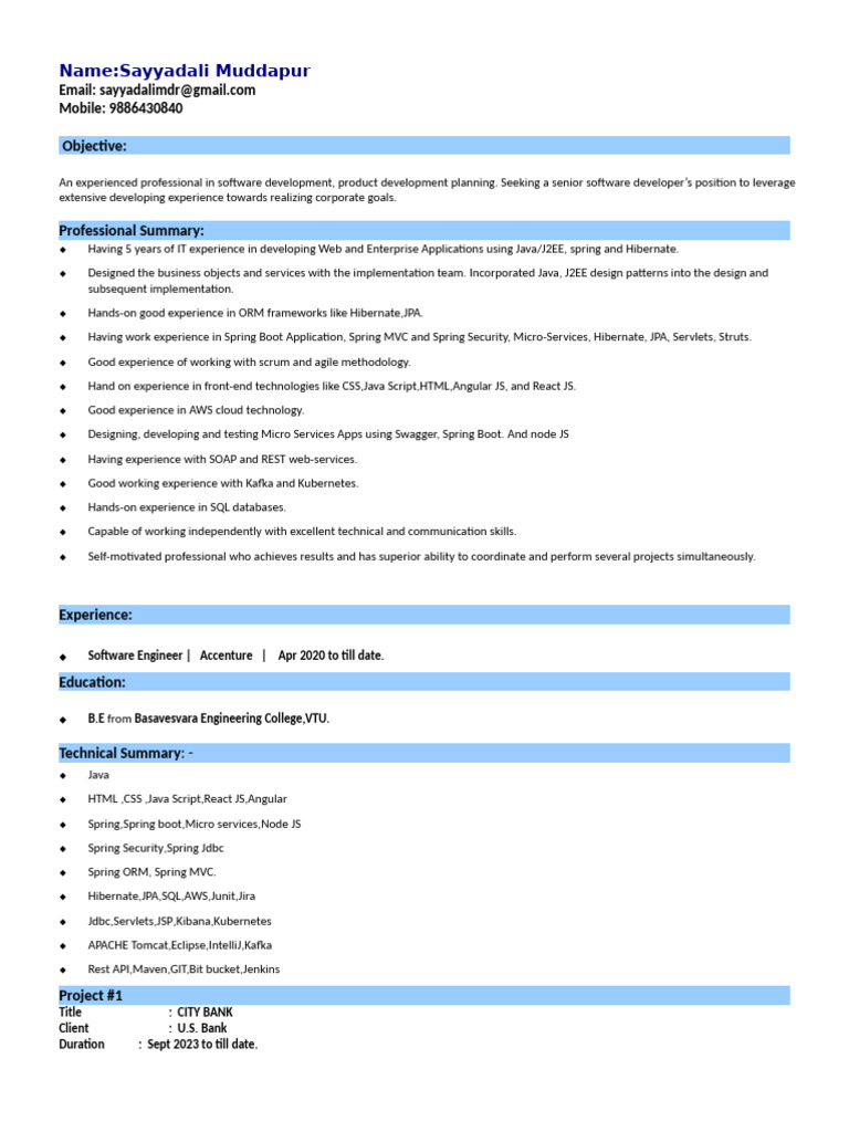 Senior Java Developer Resume Summary | PDF | Spring Framework | World ...