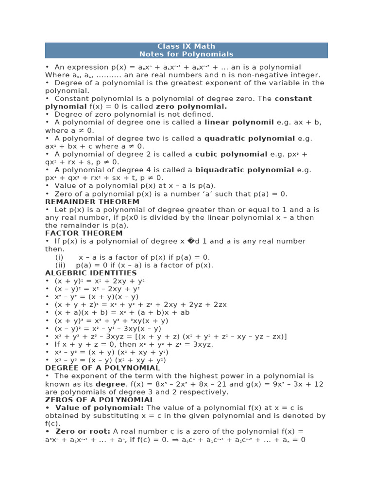 Class 9 Polynomials: Tough Questions | PDF | Polynomial | Factorization