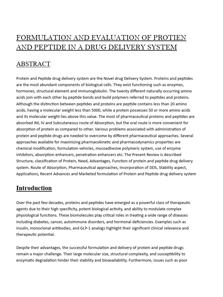 Protein and Peptide Drug Delivery Systems | PDF | Amino Acid | Proteins