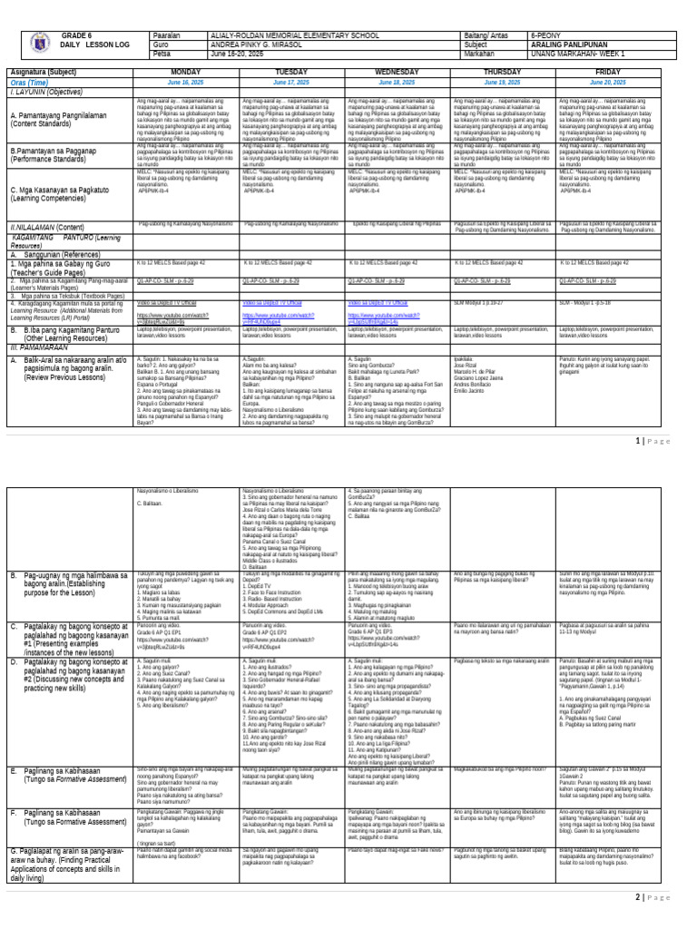 AP DLL g6 q1 Week 1 June 16-20 | PDF