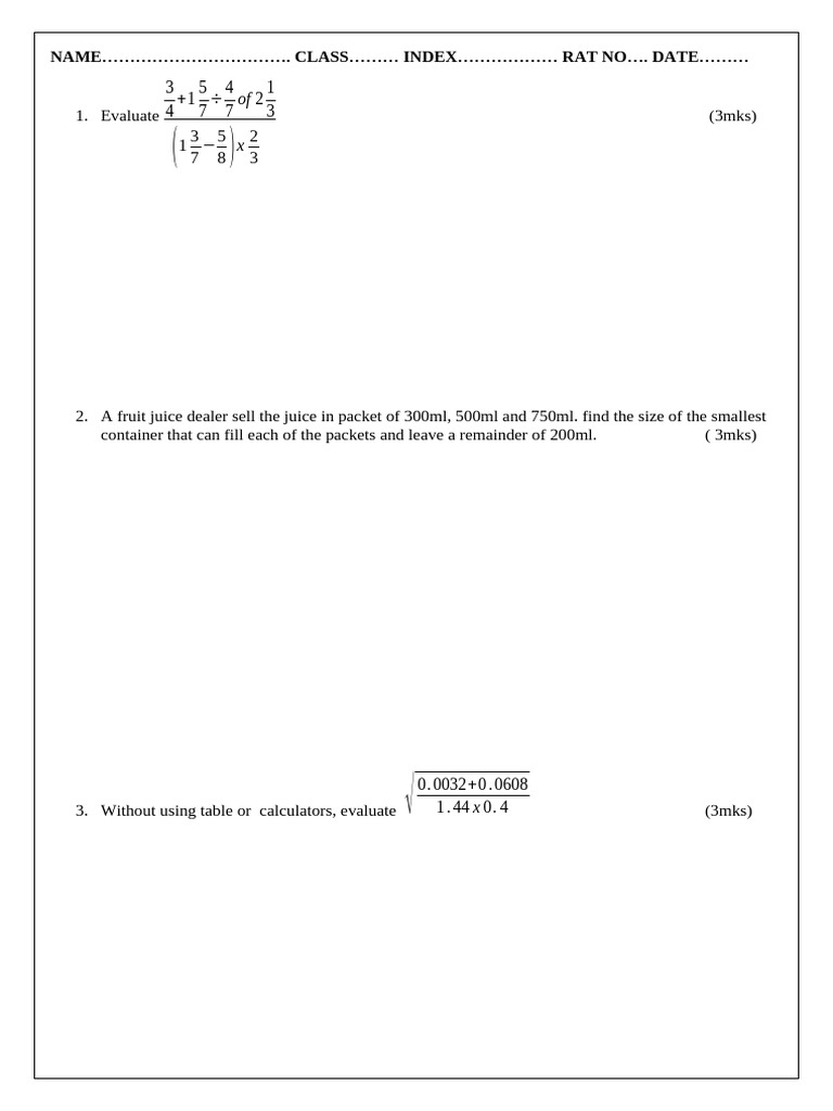 Math Evaluation and Problem Solving | PDF