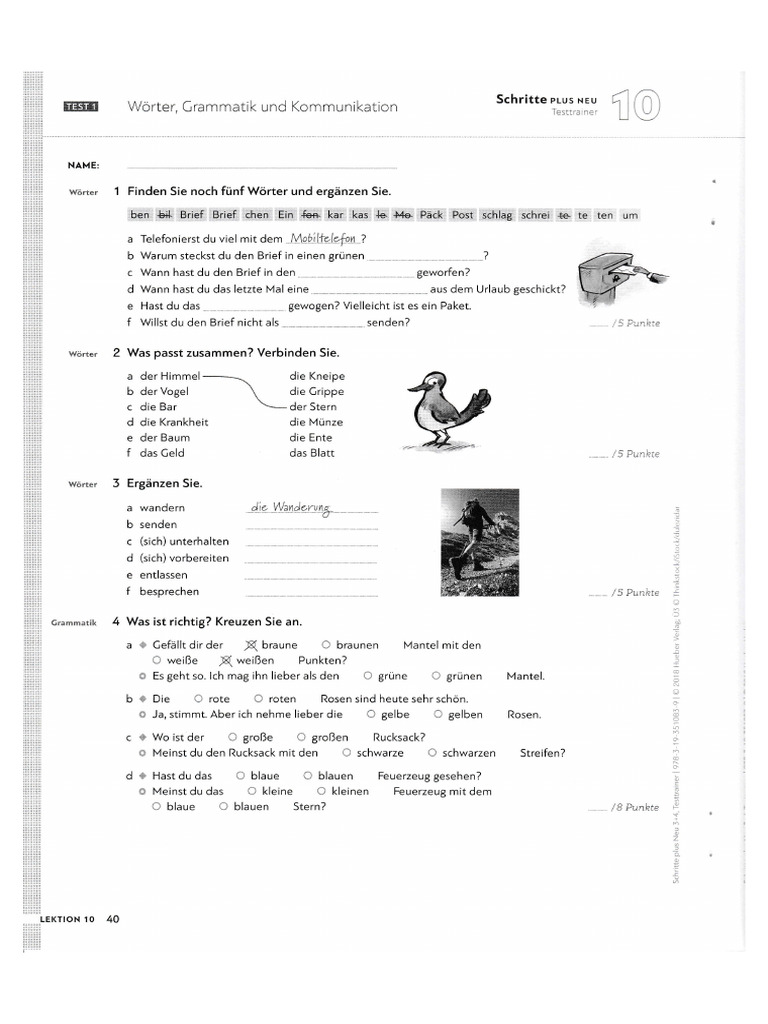 Schritte Plus Neu Testtrainer A2 Test 10 | PDF
