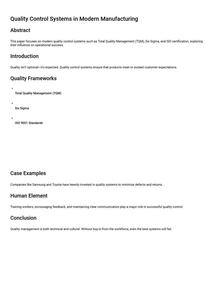 Quality Control Systems In Modern Manufacturing Pdf