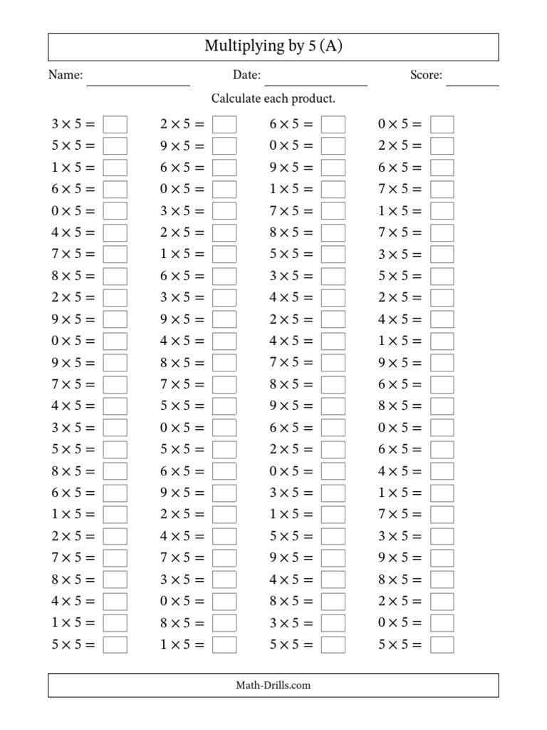 Multiplying by 5 Worksheet | PDF