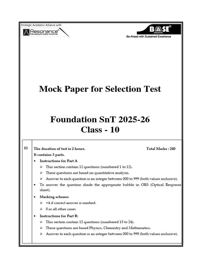 Mock Selection Test Paper Class 10 | PDF | Kidney | Precipitation ...