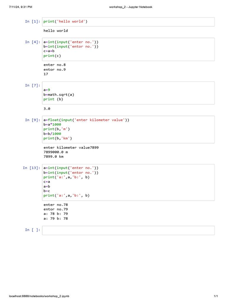Jupyter Notebook Workshop Code Examples | PDF