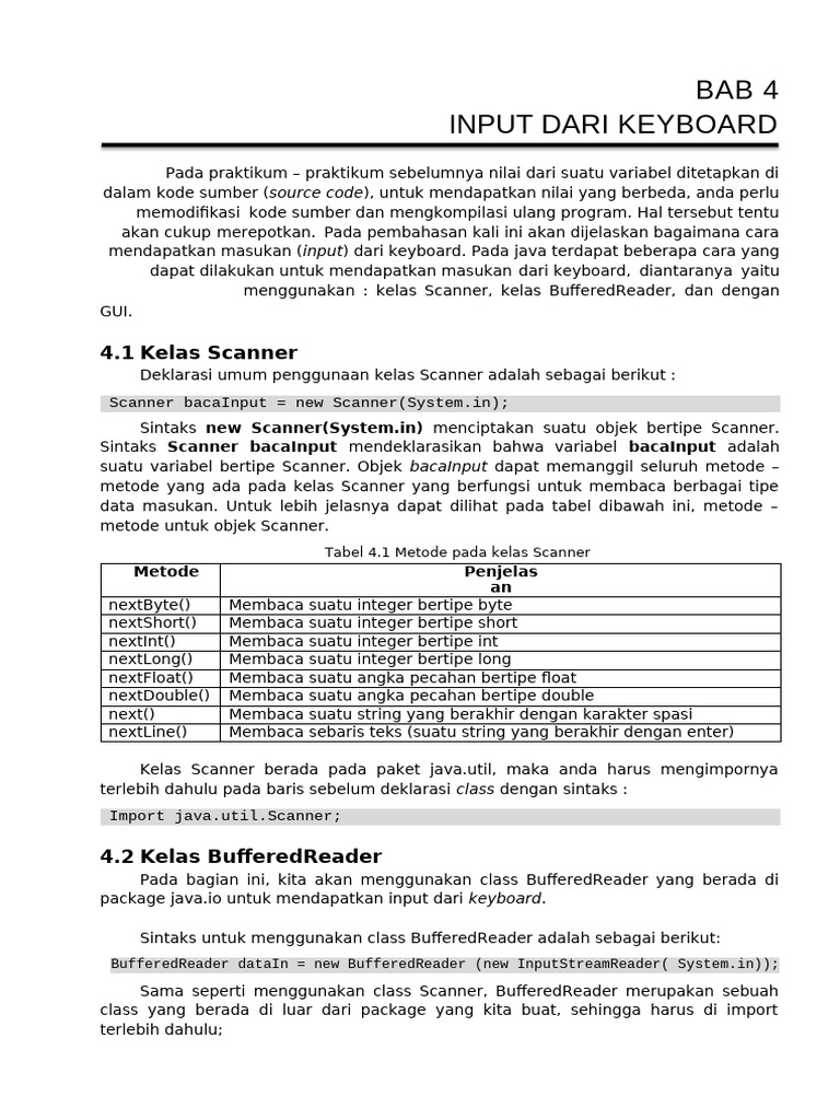 Input Keyboard di Java: Scanner & BufferedReader | PDF