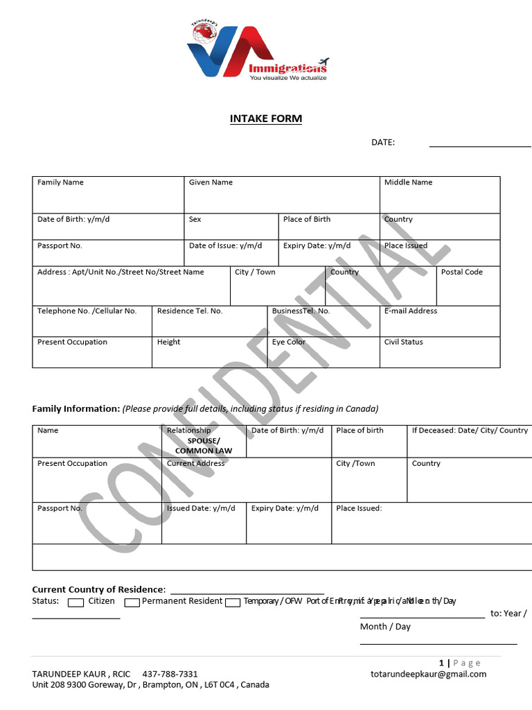 Immigration Intake Form Template | PDF | International English Language ...