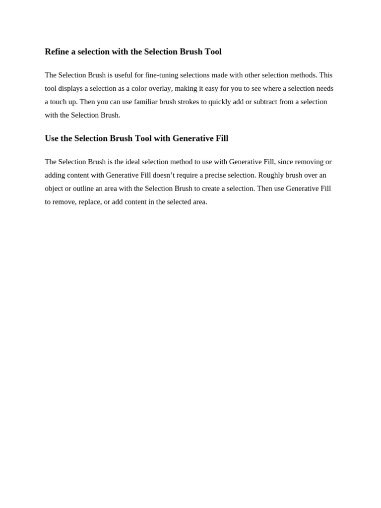Refine A Selection With The Selection Brush Tool | PDF
