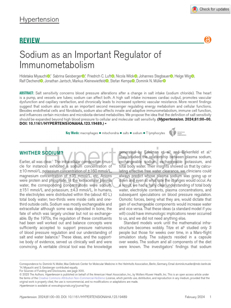 Sodium's Role in Immunometabolism and Hypertension | PDF | Inflammation ...