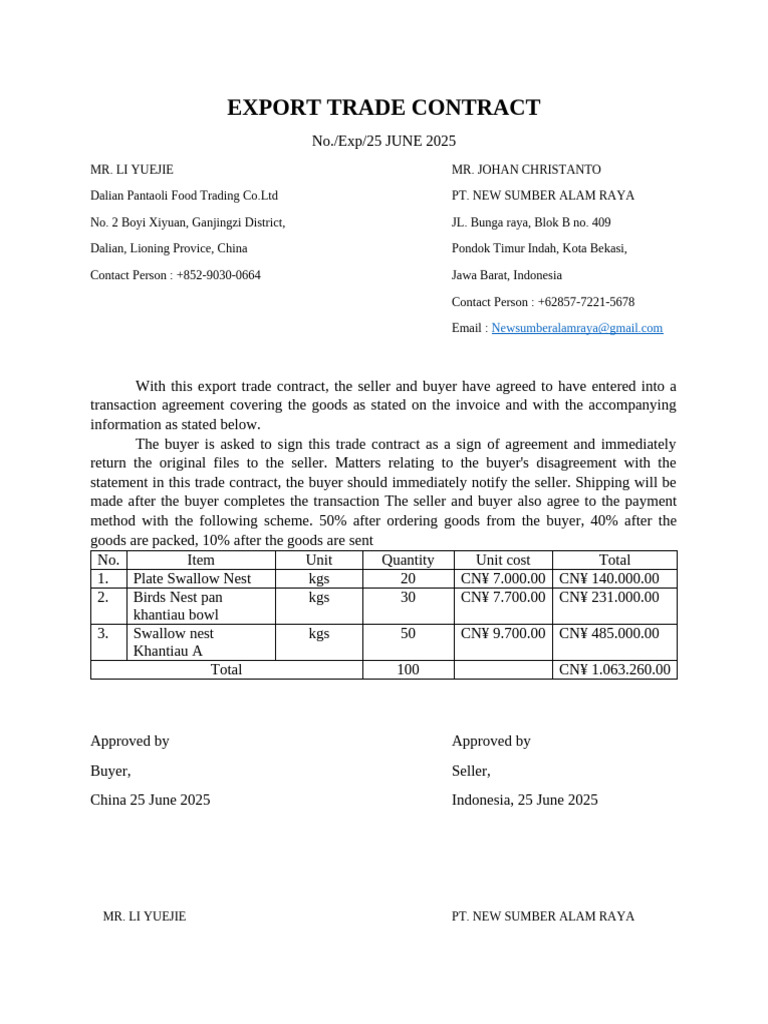 Export Trade Contract | PDF