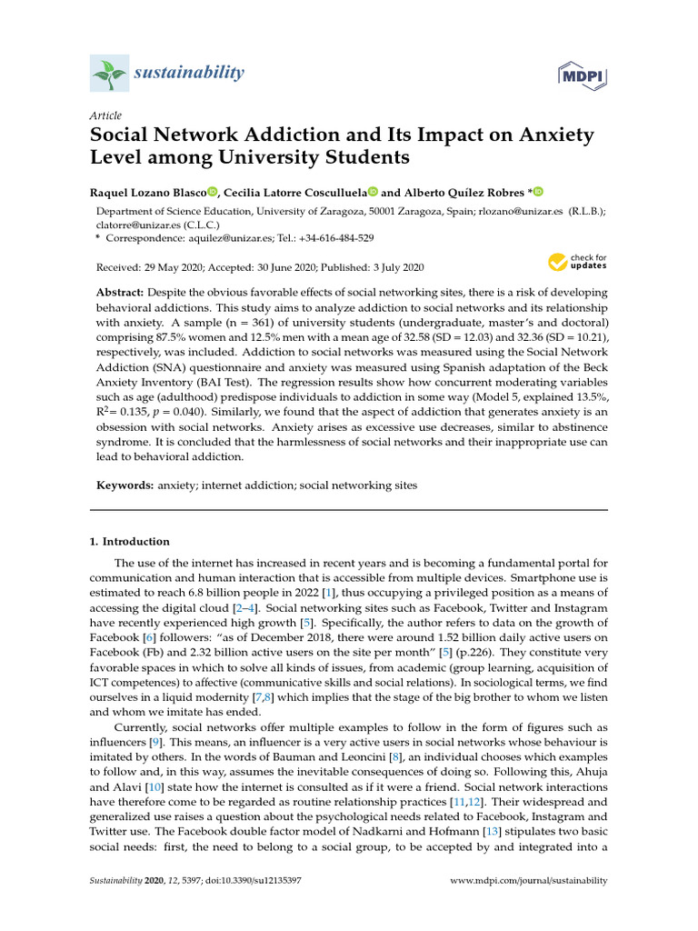 Social Network Addiction and Anxiety in Students | PDF | Social Network ...