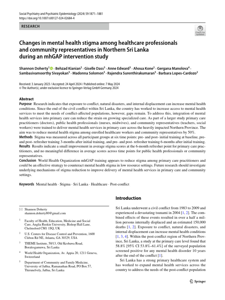Changes in Mental Health Stigma Among Healthcare Professionals | PDF ...