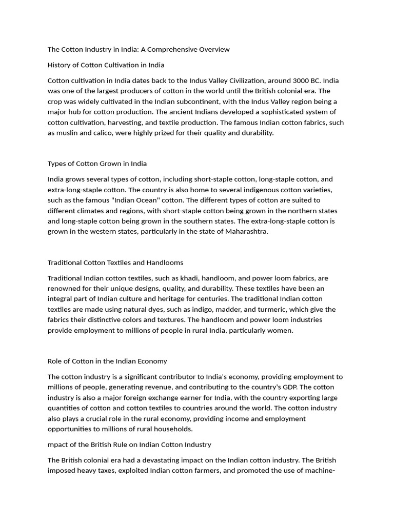 Overview of India's Cotton Industry | PDF | Cotton | Agriculture