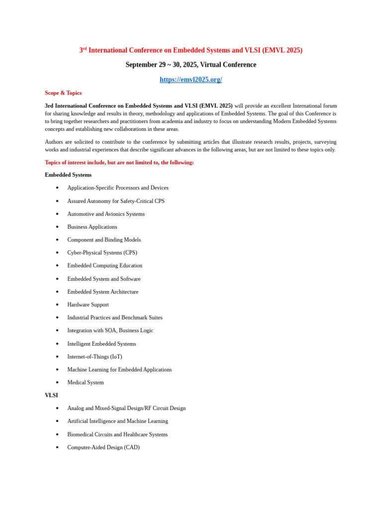 EMVL 2025 Conference on Embedded Systems | PDF | Embedded System ...