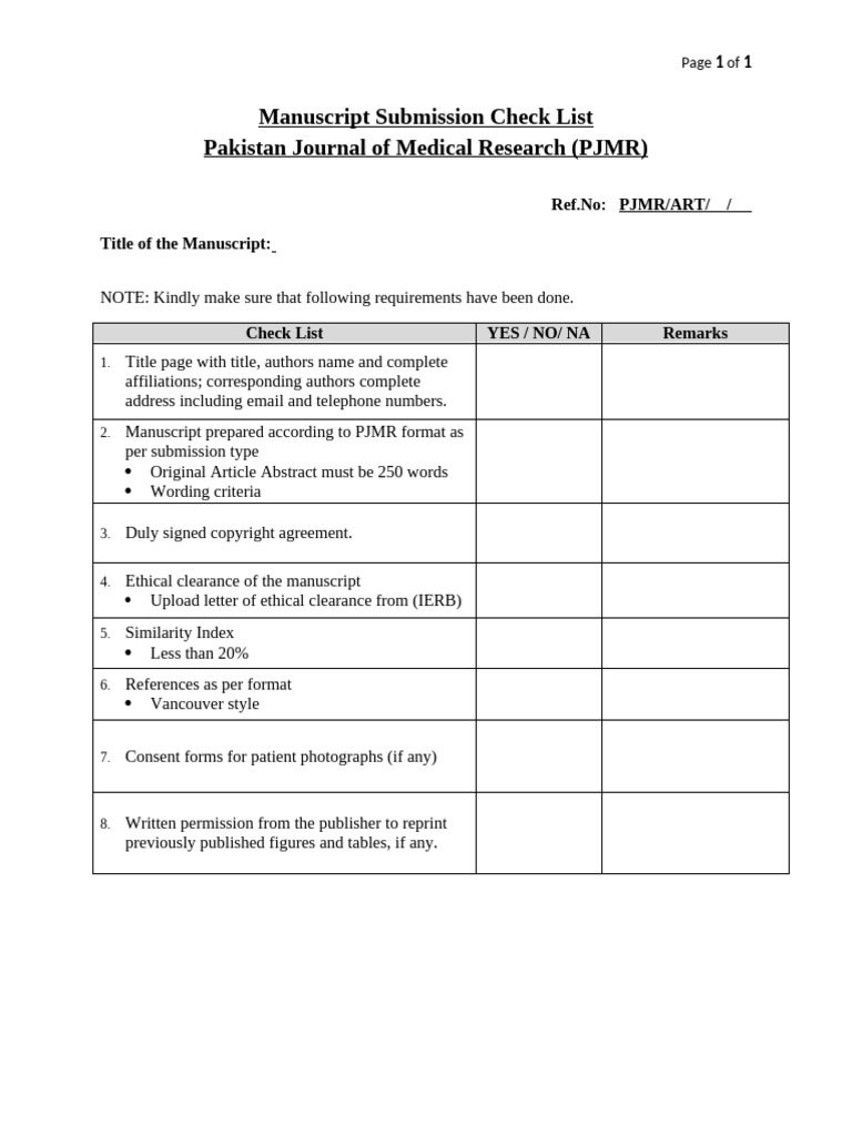 PJMR Manuscript Submission Guidelines | PDF