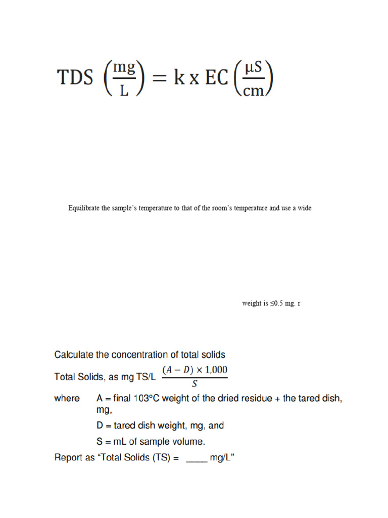 TDS Calculation Using Gravimetric Method | PDF