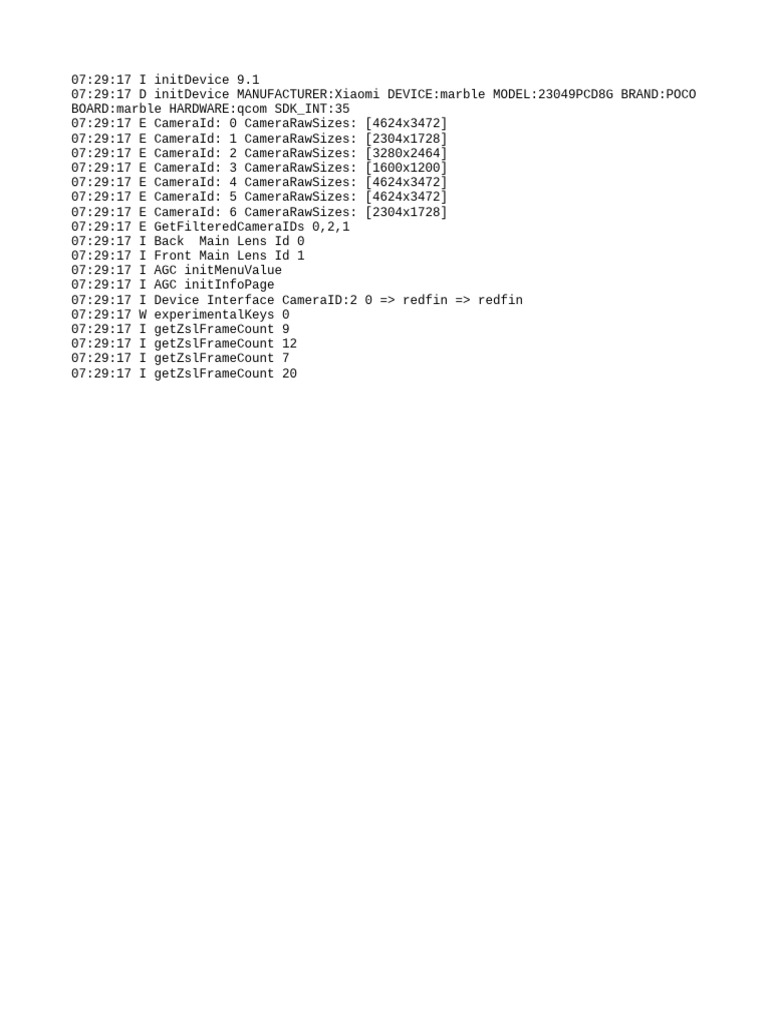 Xiaomi POCO Camera Initialization Logs | PDF