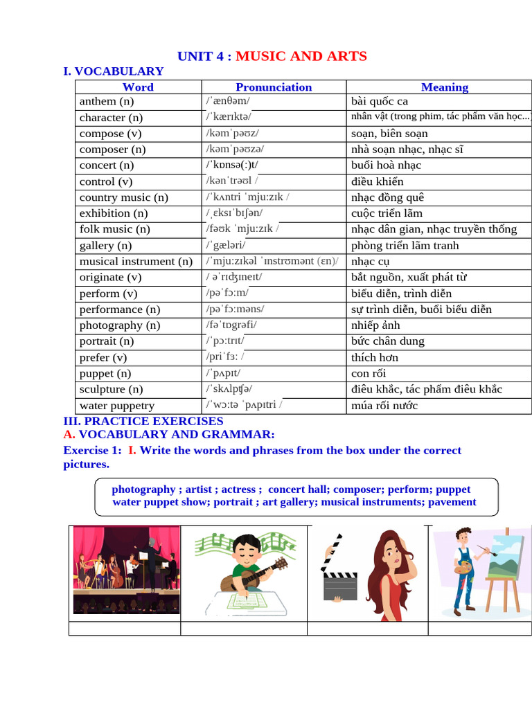 Music and Arts Vocabulary Guide | PDF | Charlie Chaplin | Puppetry