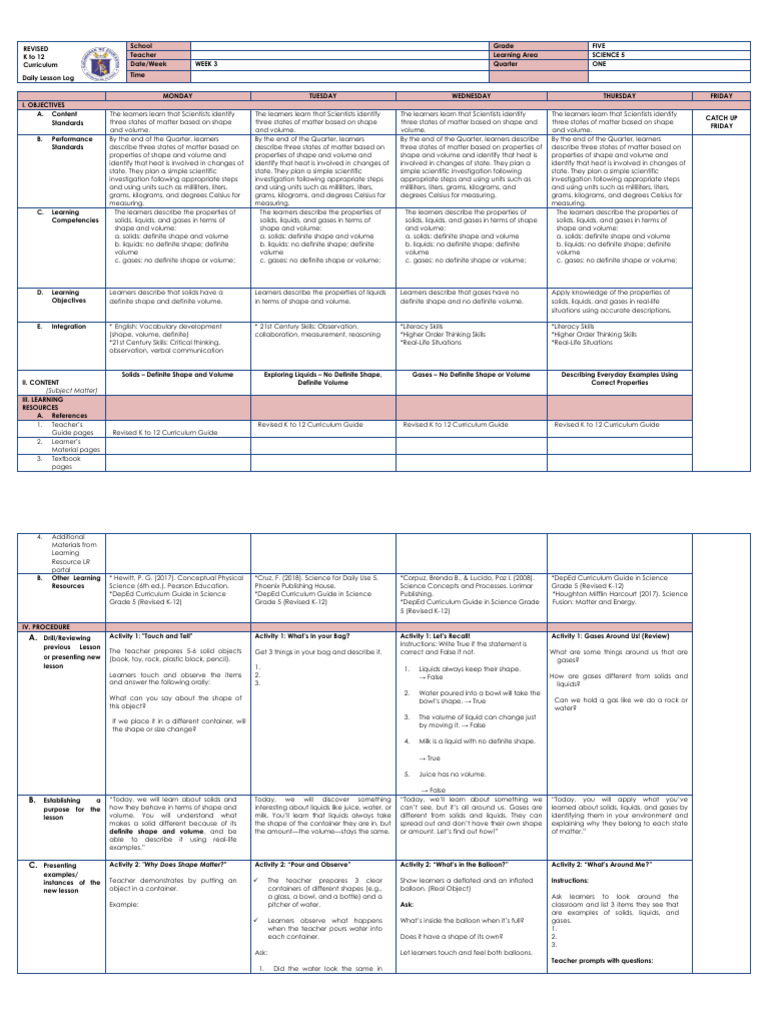 Science 5: States of Matter Lesson Plan | PDF | Gases | Liquids