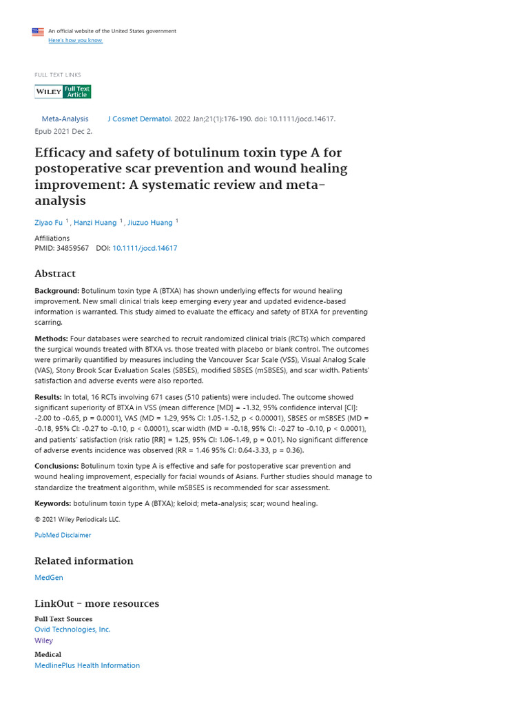 Efficacy and Safety of Botulinum Toxin Type A For Postoperative Scar ...