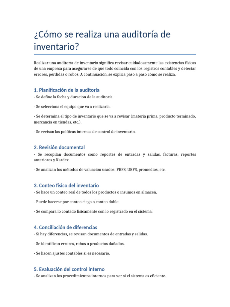 Guía para Auditoría de Inventario | PDF