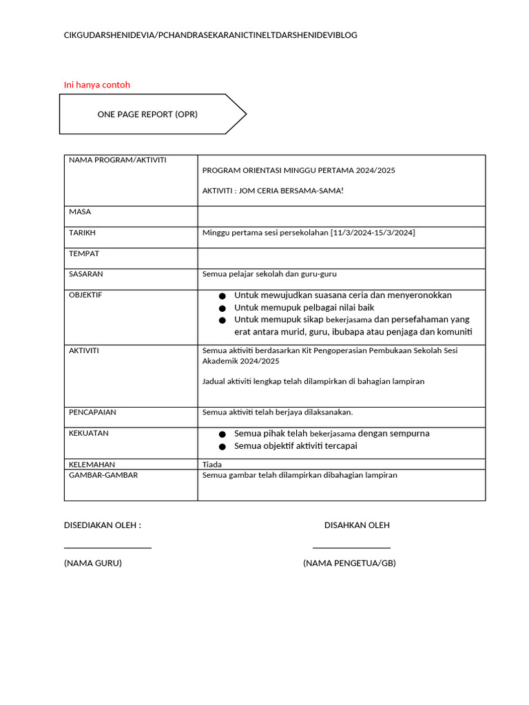 Opr Program Hariminggu Pertama Persekolahan | PDF