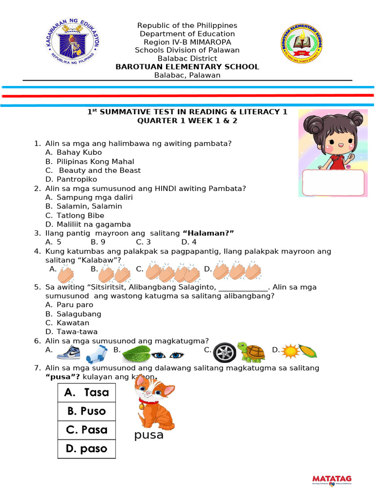 q1 Summative Week 1-2 R&L | PDF